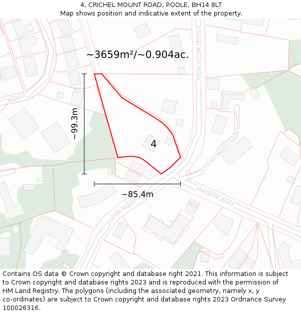 4, CRICHEL MOUNT ROAD, POOLE, BH14 8LT: Plot and title map