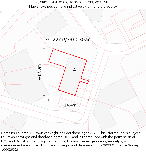 4, CRIMSHAM ROAD, BOGNOR REGIS, PO21 5BG: Plot and title map