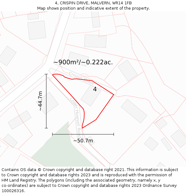 4, CRISPIN DRIVE, MALVERN, WR14 1FB: Plot and title map