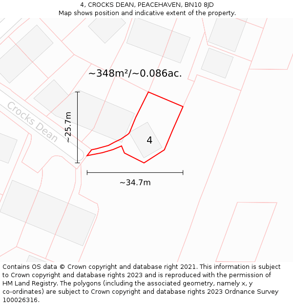 4, CROCKS DEAN, PEACEHAVEN, BN10 8JD: Plot and title map