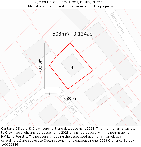 4, CROFT CLOSE, OCKBROOK, DERBY, DE72 3RR: Plot and title map