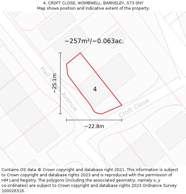 4, CROFT CLOSE, WOMBWELL, BARNSLEY, S73 0NY: Plot and title map