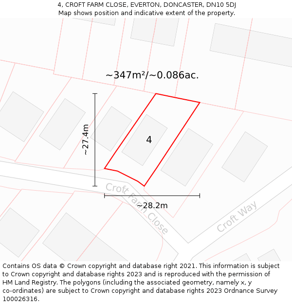 4, CROFT FARM CLOSE, EVERTON, DONCASTER, DN10 5DJ: Plot and title map