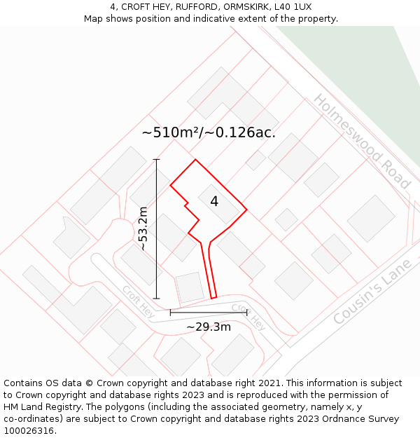 4, CROFT HEY, RUFFORD, ORMSKIRK, L40 1UX: Plot and title map