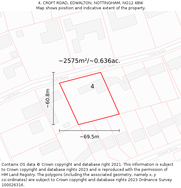 4, CROFT ROAD, EDWALTON, NOTTINGHAM, NG12 4BW: Plot and title map