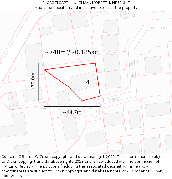 4, CROFTGARTH, ULGHAM, MORPETH, NE61 3HT: Plot and title map
