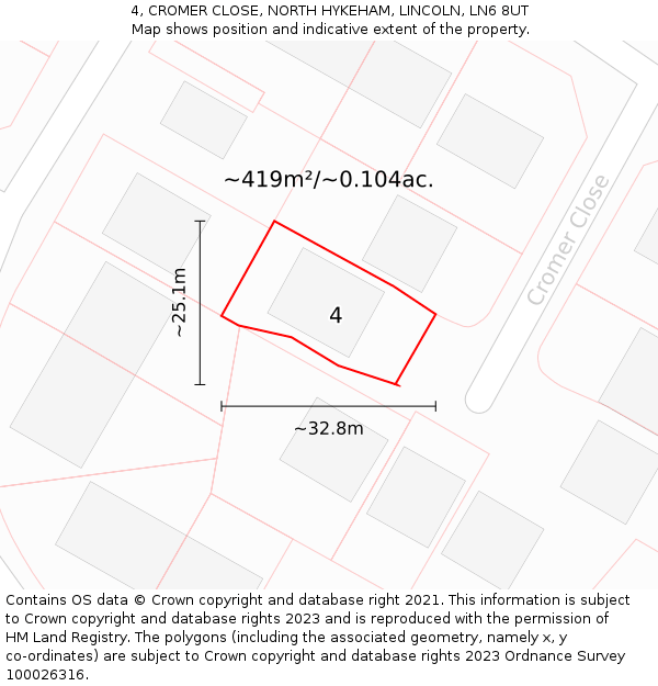 4, CROMER CLOSE, NORTH HYKEHAM, LINCOLN, LN6 8UT: Plot and title map