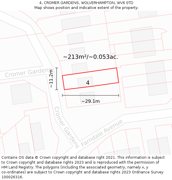 4, CROMER GARDENS, WOLVERHAMPTON, WV6 0TD: Plot and title map