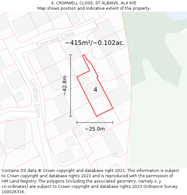 4, CROMWELL CLOSE, ST ALBANS, AL4 9YE: Plot and title map