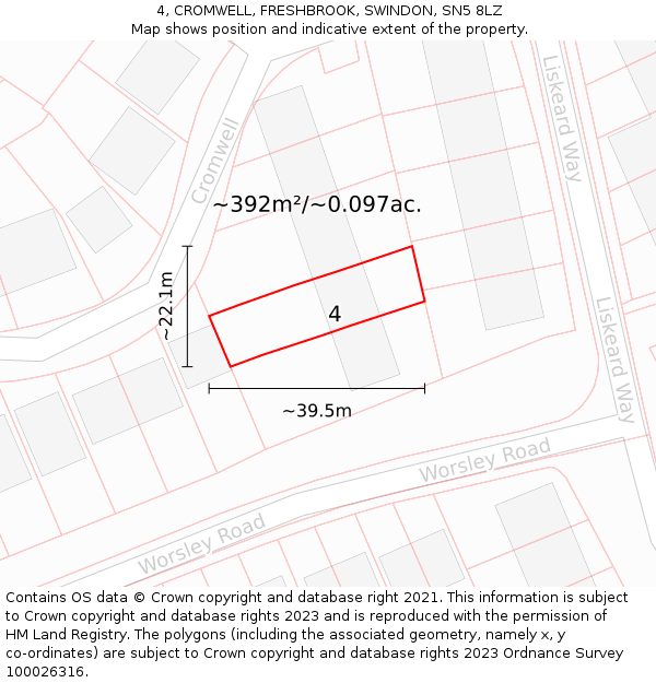 4, CROMWELL, FRESHBROOK, SWINDON, SN5 8LZ: Plot and title map