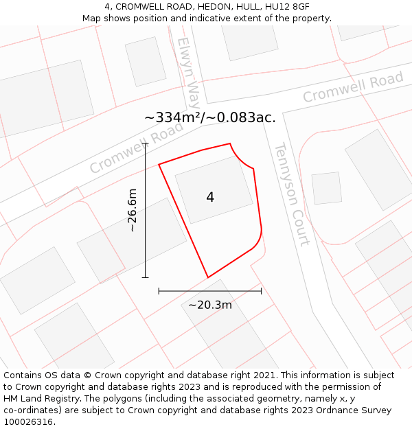 4, CROMWELL ROAD, HEDON, HULL, HU12 8GF: Plot and title map