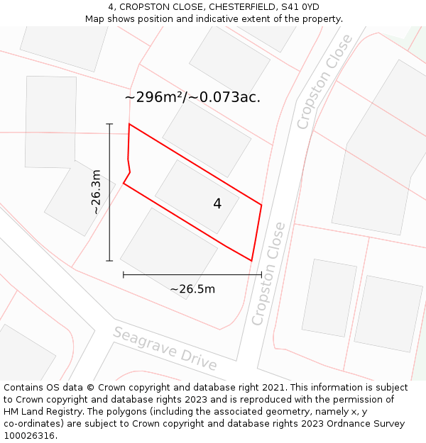 4, CROPSTON CLOSE, CHESTERFIELD, S41 0YD: Plot and title map