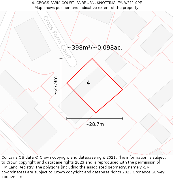 4, CROSS FARM COURT, FAIRBURN, KNOTTINGLEY, WF11 9PE: Plot and title map