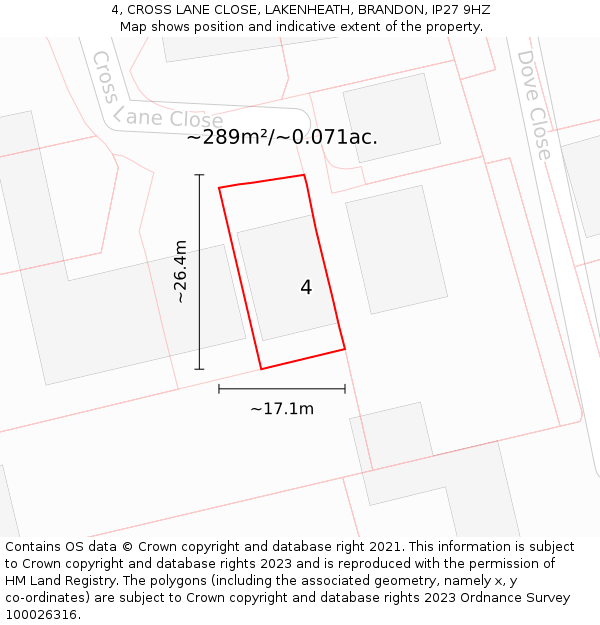 4, CROSS LANE CLOSE, LAKENHEATH, BRANDON, IP27 9HZ: Plot and title map