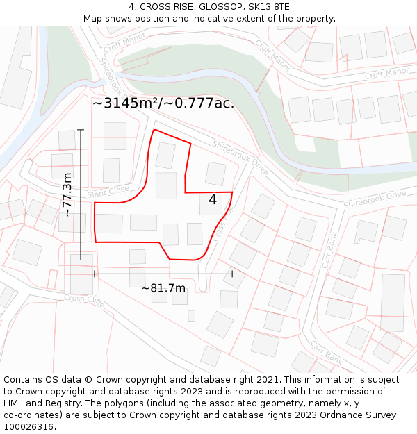 4, CROSS RISE, GLOSSOP, SK13 8TE: Plot and title map
