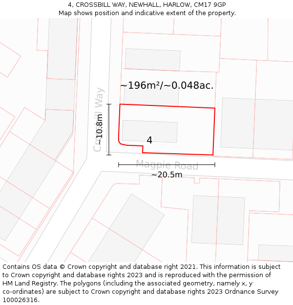 4, CROSSBILL WAY, NEWHALL, HARLOW, CM17 9GP: Plot and title map