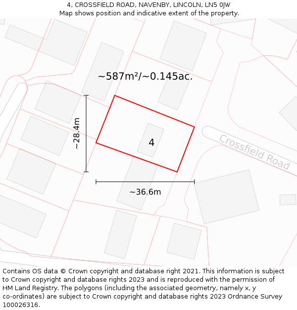 4, CROSSFIELD ROAD, NAVENBY, LINCOLN, LN5 0JW: Plot and title map