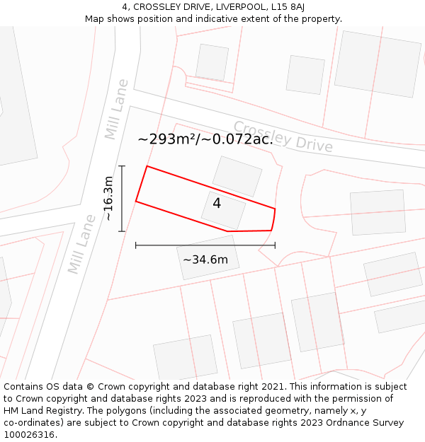 4, CROSSLEY DRIVE, LIVERPOOL, L15 8AJ: Plot and title map