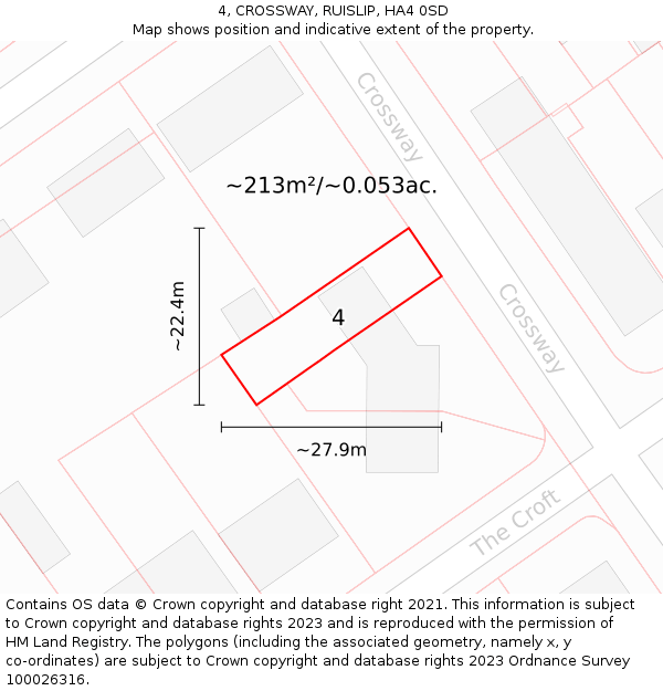 4, CROSSWAY, RUISLIP, HA4 0SD: Plot and title map