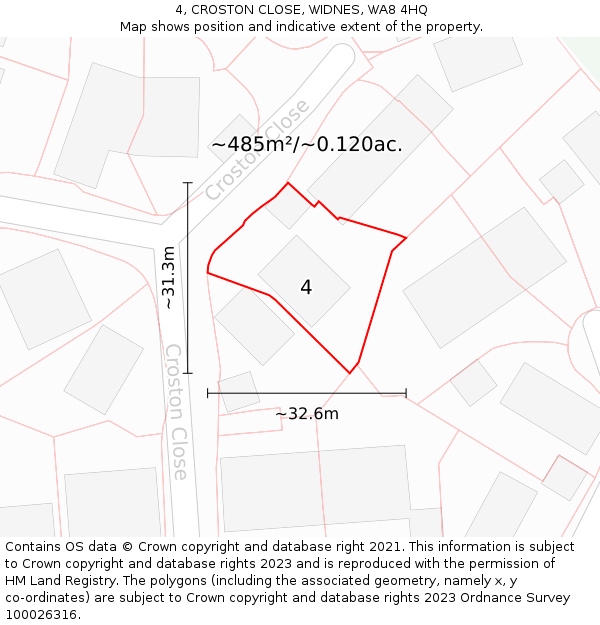 4, CROSTON CLOSE, WIDNES, WA8 4HQ: Plot and title map