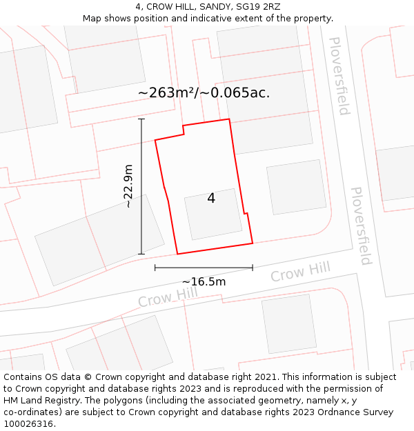 4, CROW HILL, SANDY, SG19 2RZ: Plot and title map