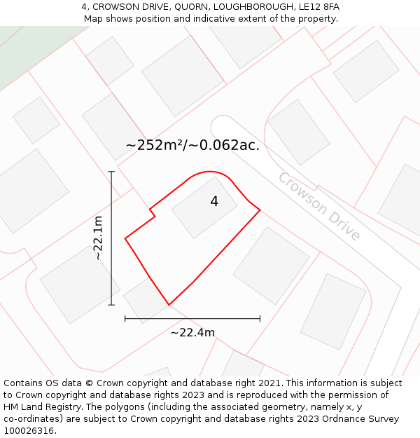 4, CROWSON DRIVE, QUORN, LOUGHBOROUGH, LE12 8FA: Plot and title map