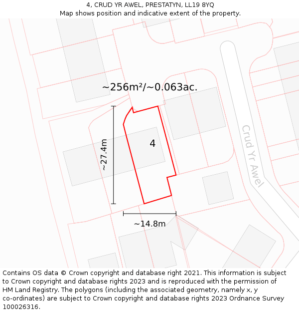 4, CRUD YR AWEL, PRESTATYN, LL19 8YQ: Plot and title map