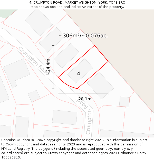 4, CRUMPTON ROAD, MARKET WEIGHTON, YORK, YO43 3RQ: Plot and title map