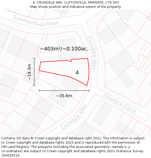 4, CRUNDALE WAY, CLIFTONVILLE, MARGATE, CT9 3YH: Plot and title map