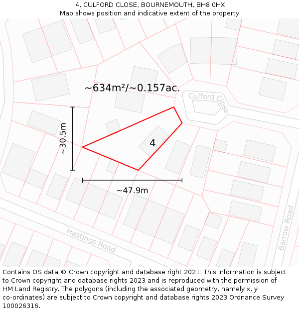 4, CULFORD CLOSE, BOURNEMOUTH, BH8 0HX: Plot and title map