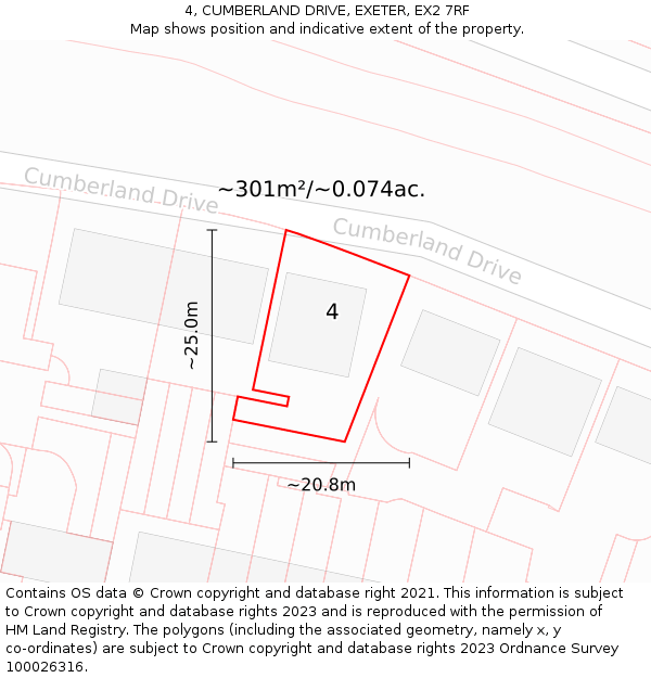 4, CUMBERLAND DRIVE, EXETER, EX2 7RF: Plot and title map