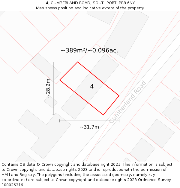 4, CUMBERLAND ROAD, SOUTHPORT, PR8 6NY: Plot and title map