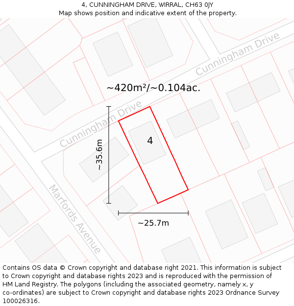 4, CUNNINGHAM DRIVE, WIRRAL, CH63 0JY: Plot and title map