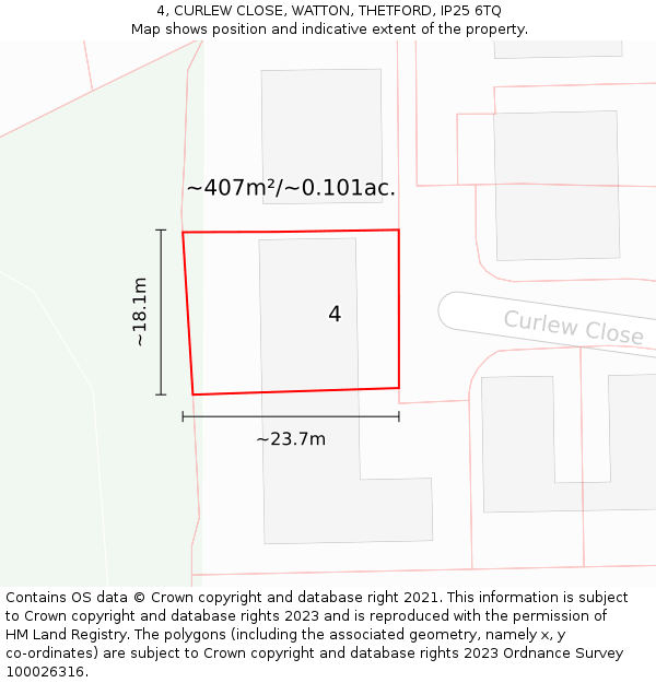 4, CURLEW CLOSE, WATTON, THETFORD, IP25 6TQ: Plot and title map