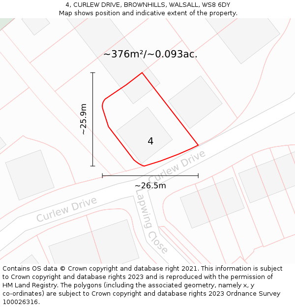 4, CURLEW DRIVE, BROWNHILLS, WALSALL, WS8 6DY: Plot and title map
