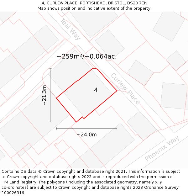 4, CURLEW PLACE, PORTISHEAD, BRISTOL, BS20 7EN: Plot and title map