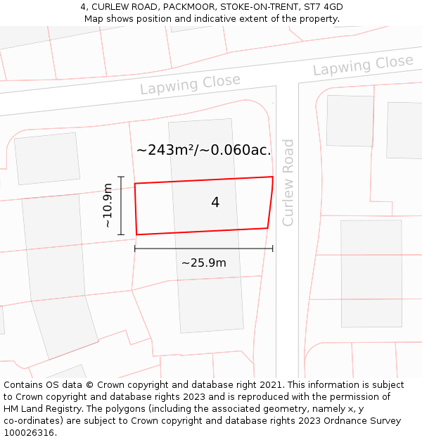 4, CURLEW ROAD, PACKMOOR, STOKE-ON-TRENT, ST7 4GD: Plot and title map