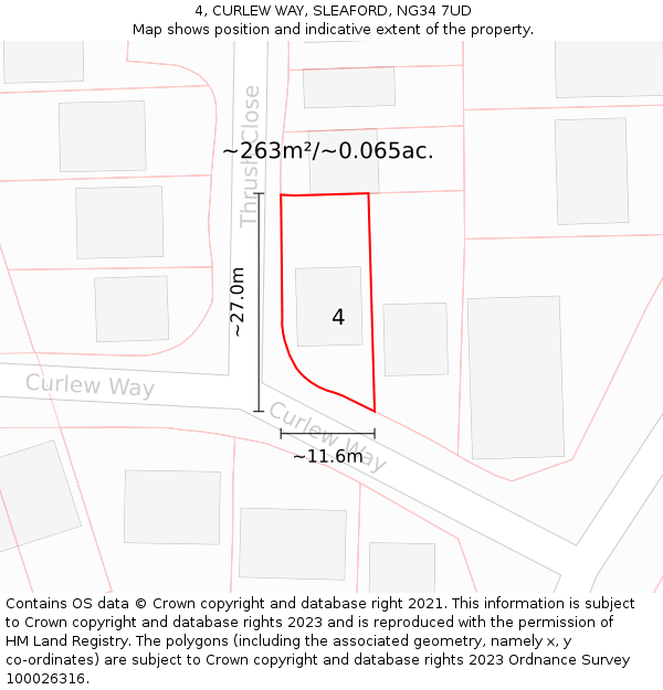 4, CURLEW WAY, SLEAFORD, NG34 7UD: Plot and title map