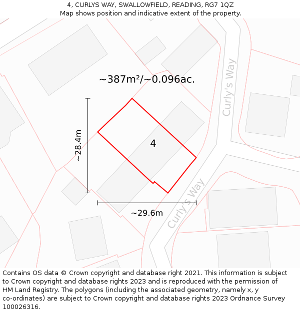 4, CURLYS WAY, SWALLOWFIELD, READING, RG7 1QZ: Plot and title map
