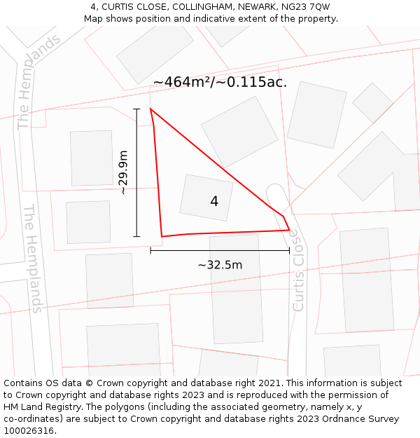 4, CURTIS CLOSE, COLLINGHAM, NEWARK, NG23 7QW: Plot and title map