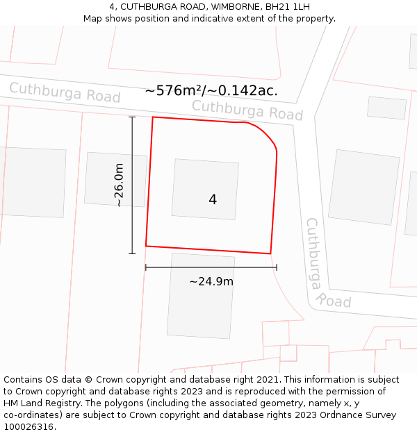 4, CUTHBURGA ROAD, WIMBORNE, BH21 1LH: Plot and title map