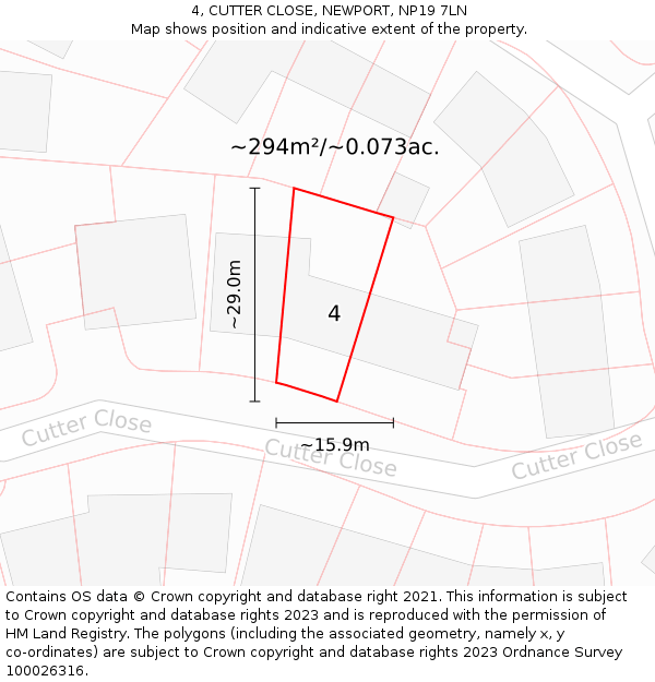 4, CUTTER CLOSE, NEWPORT, NP19 7LN: Plot and title map