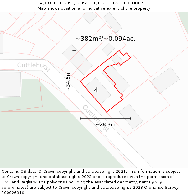 4, CUTTLEHURST, SCISSETT, HUDDERSFIELD, HD8 9LF: Plot and title map