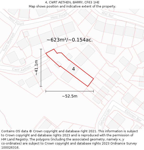 4, CWRT AETHEN, BARRY, CF63 1HE: Plot and title map