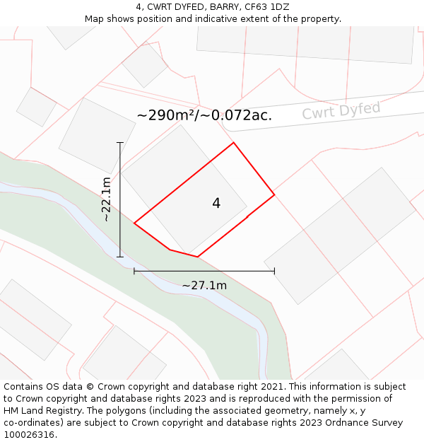 4, CWRT DYFED, BARRY, CF63 1DZ: Plot and title map