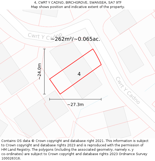 4, CWRT Y CADNO, BIRCHGROVE, SWANSEA, SA7 9TF: Plot and title map