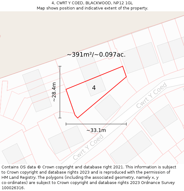 4, CWRT Y COED, BLACKWOOD, NP12 1GL: Plot and title map