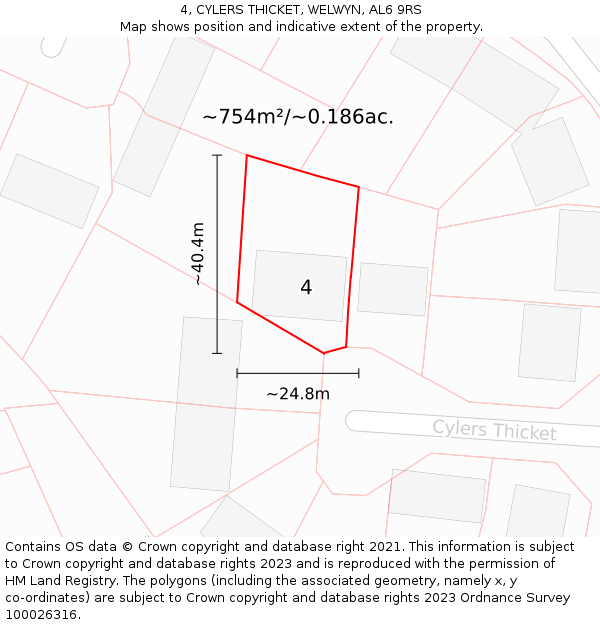 4, CYLERS THICKET, WELWYN, AL6 9RS: Plot and title map