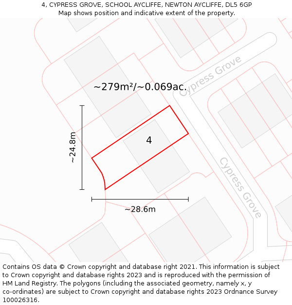 4, CYPRESS GROVE, SCHOOL AYCLIFFE, NEWTON AYCLIFFE, DL5 6GP: Plot and title map