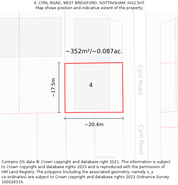 4, CYRIL ROAD, WEST BRIDGFORD, NOTTINGHAM, NG2 5HT: Plot and title map